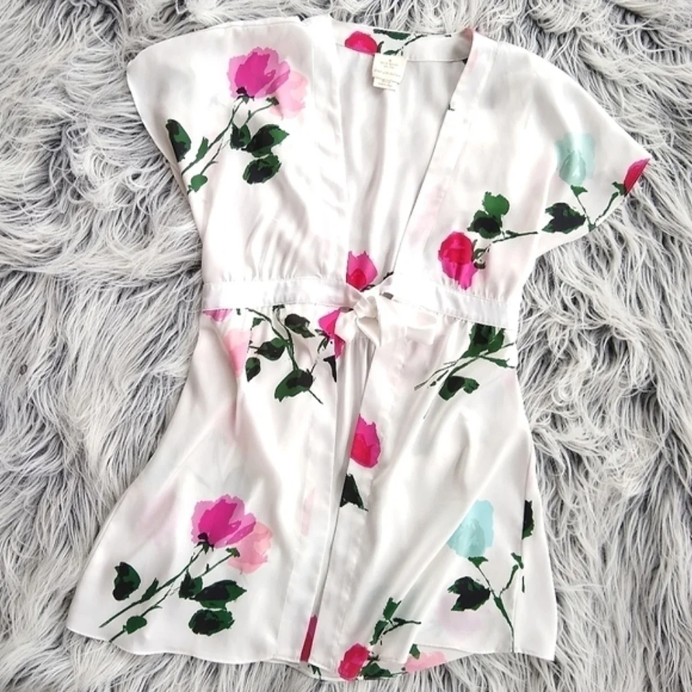 Kate Spade Womens Floral Charmeuse Robe size XS / S